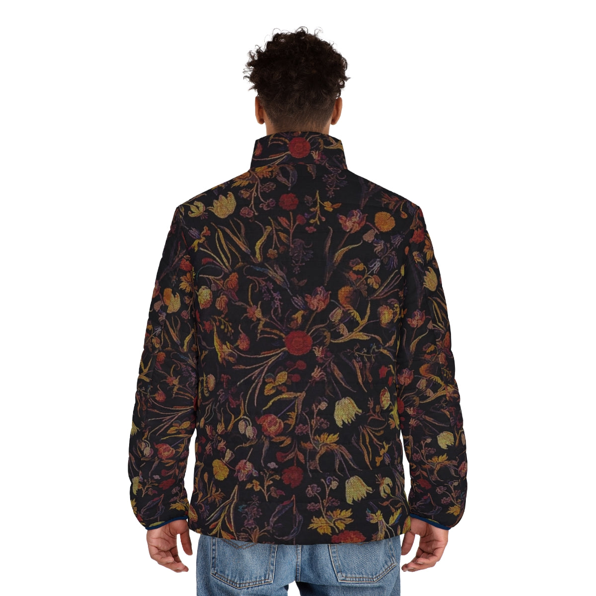 Midnight Floral Puffer Jacket featuring a mythical, botanical design - men back