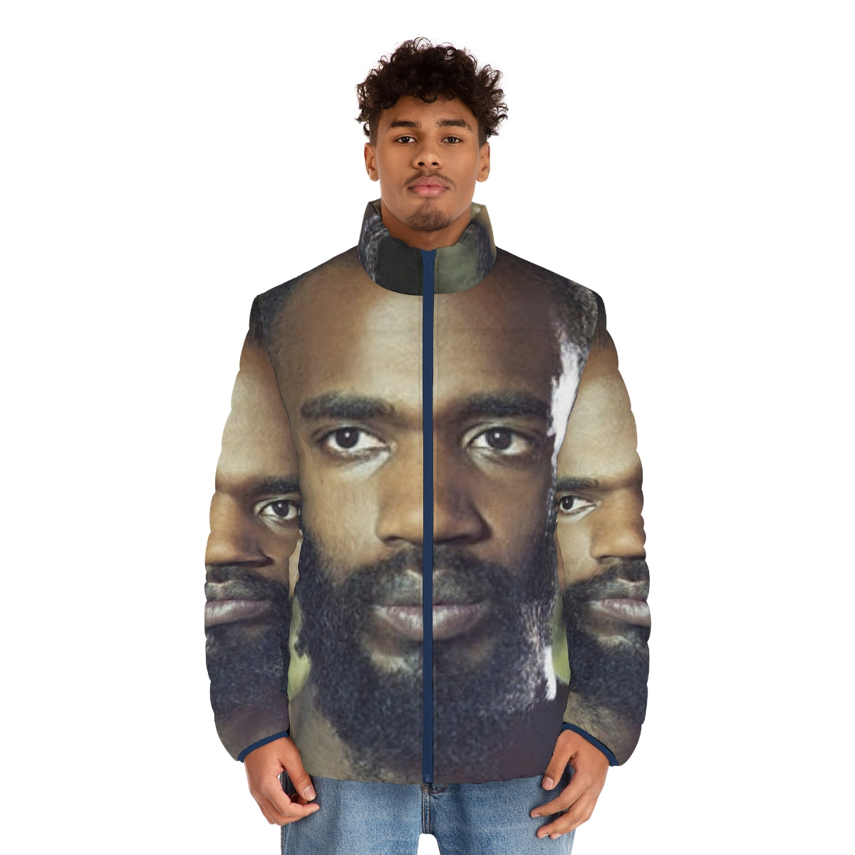 MC Ride Death Grips Puffer Jacket featuring iconic face graphic - men front