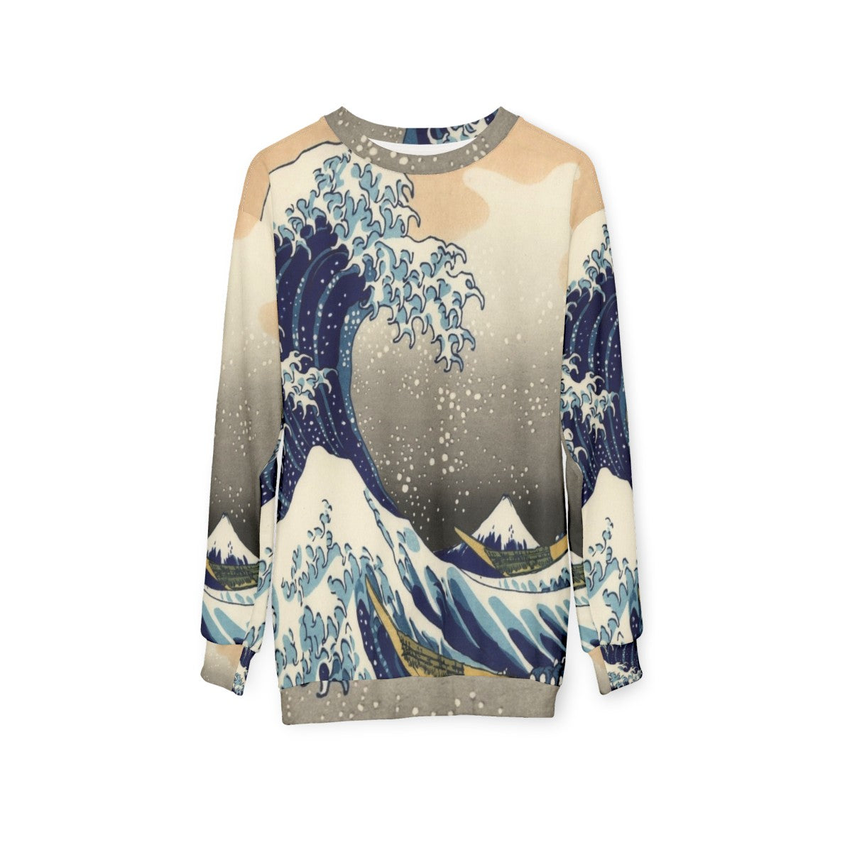 Vintage Great Wave Sweatshirt featuring the iconic Hokusai Japanese artwork - hanging