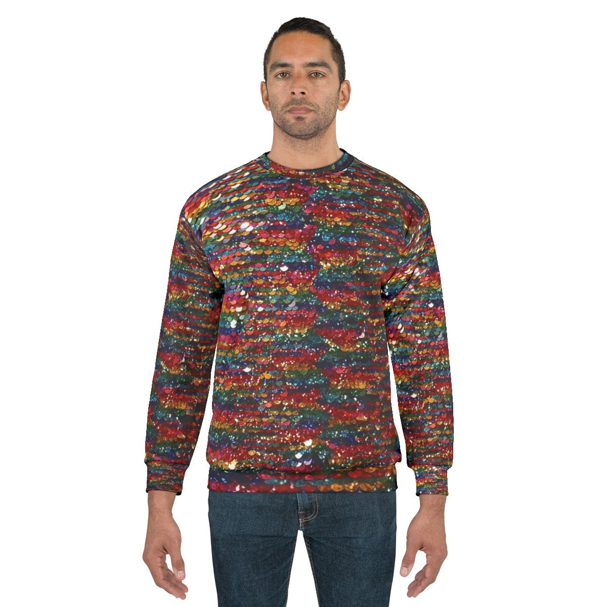 Vibrant rainbow sequin glitter sweatshirt - men