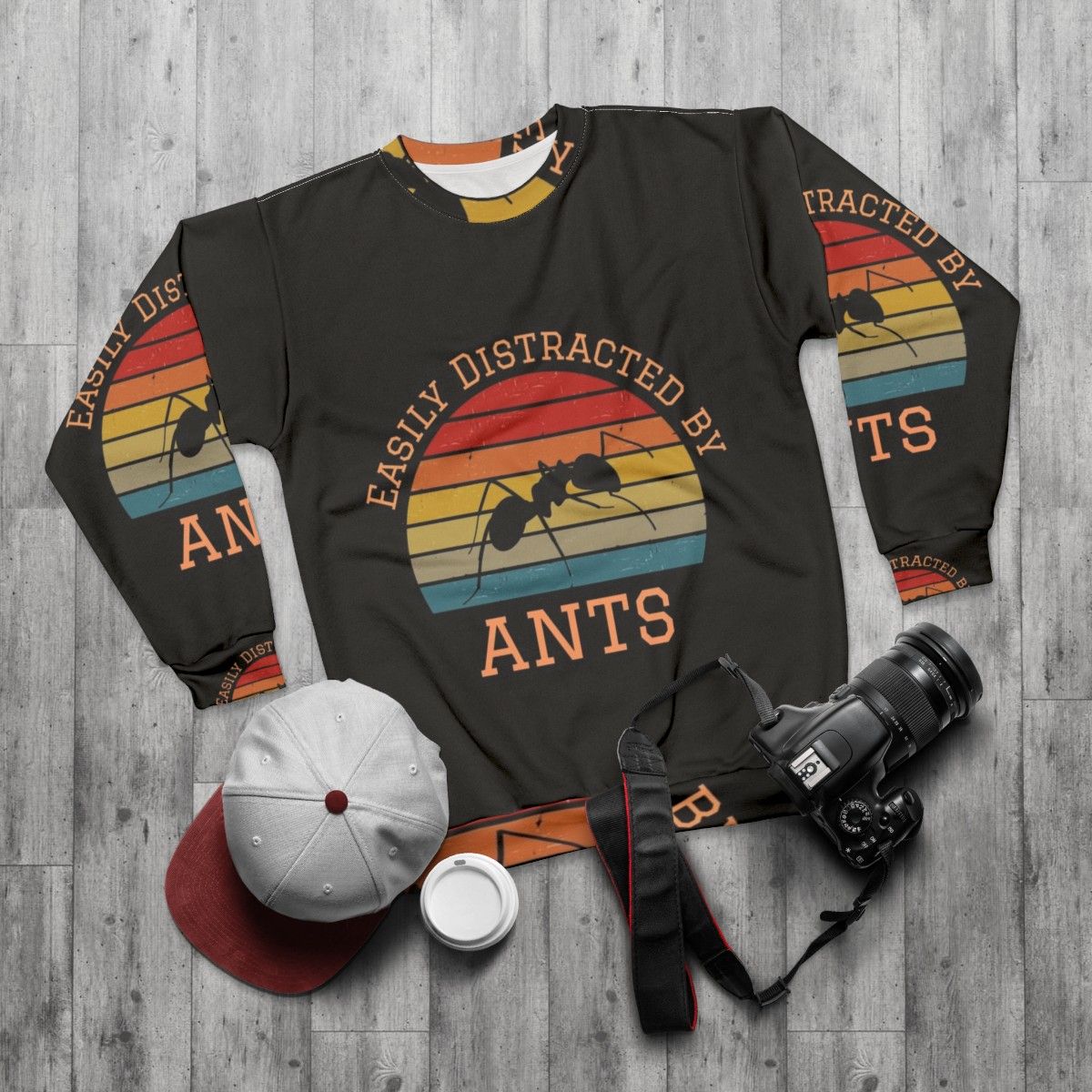 Easily Distracted By Ants Sweatshirt with focus keyword "bug lover" - flat lay