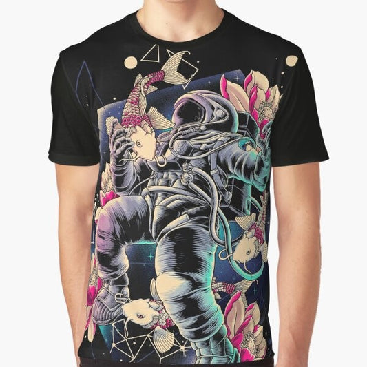 Deep Space Graphic T-Shirt featuring an astronaut, cosmic elements, and geometric designs