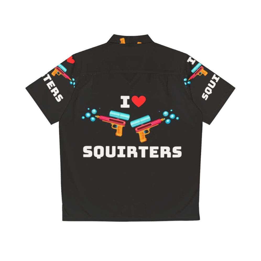 Colorful Hawaiian shirt with a quirky 'I Love Squirters' design featuring a playful squirrel - Back