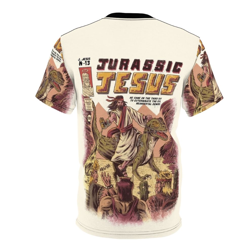 Vintage Prehistoric Jesus T-Shirt with Dinosaurs and Bible References - Back