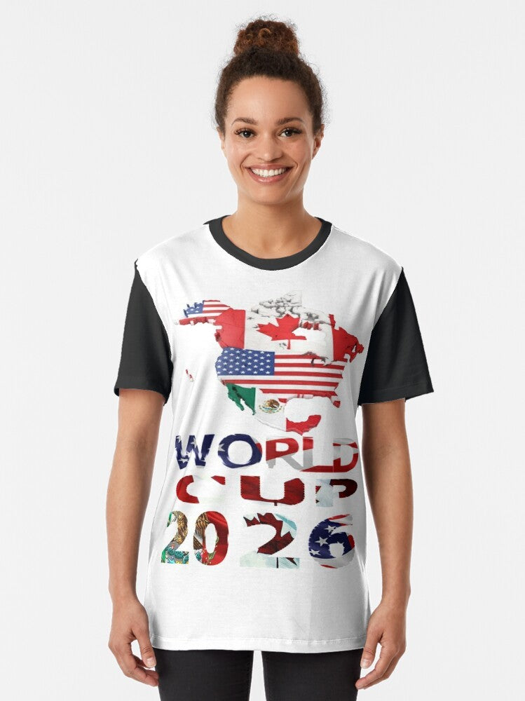 World Cup 2026 graphic tee featuring the flags of America, Canada, and Mexico - Women