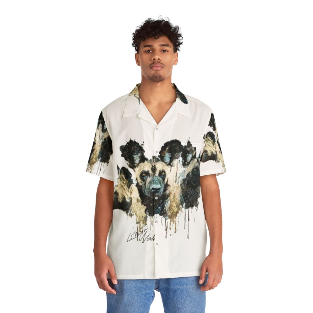 Vibrant Cerberus Hawaiian Shirt with African Wild Dog Print - People Front