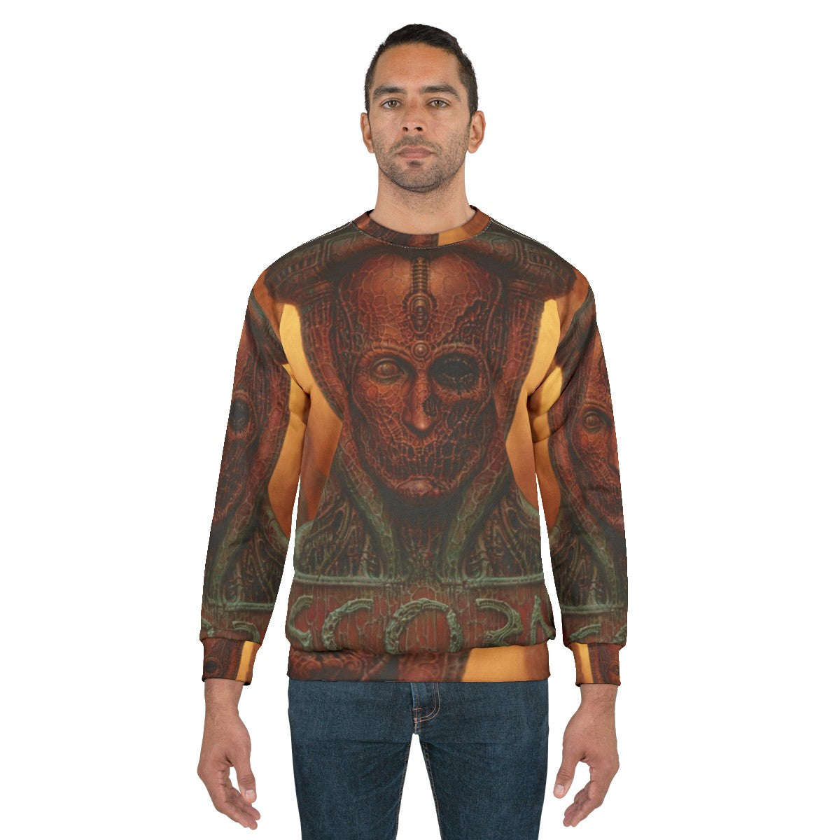 Scorn Game Sweatshirt featuring horror-inspired creature design - men