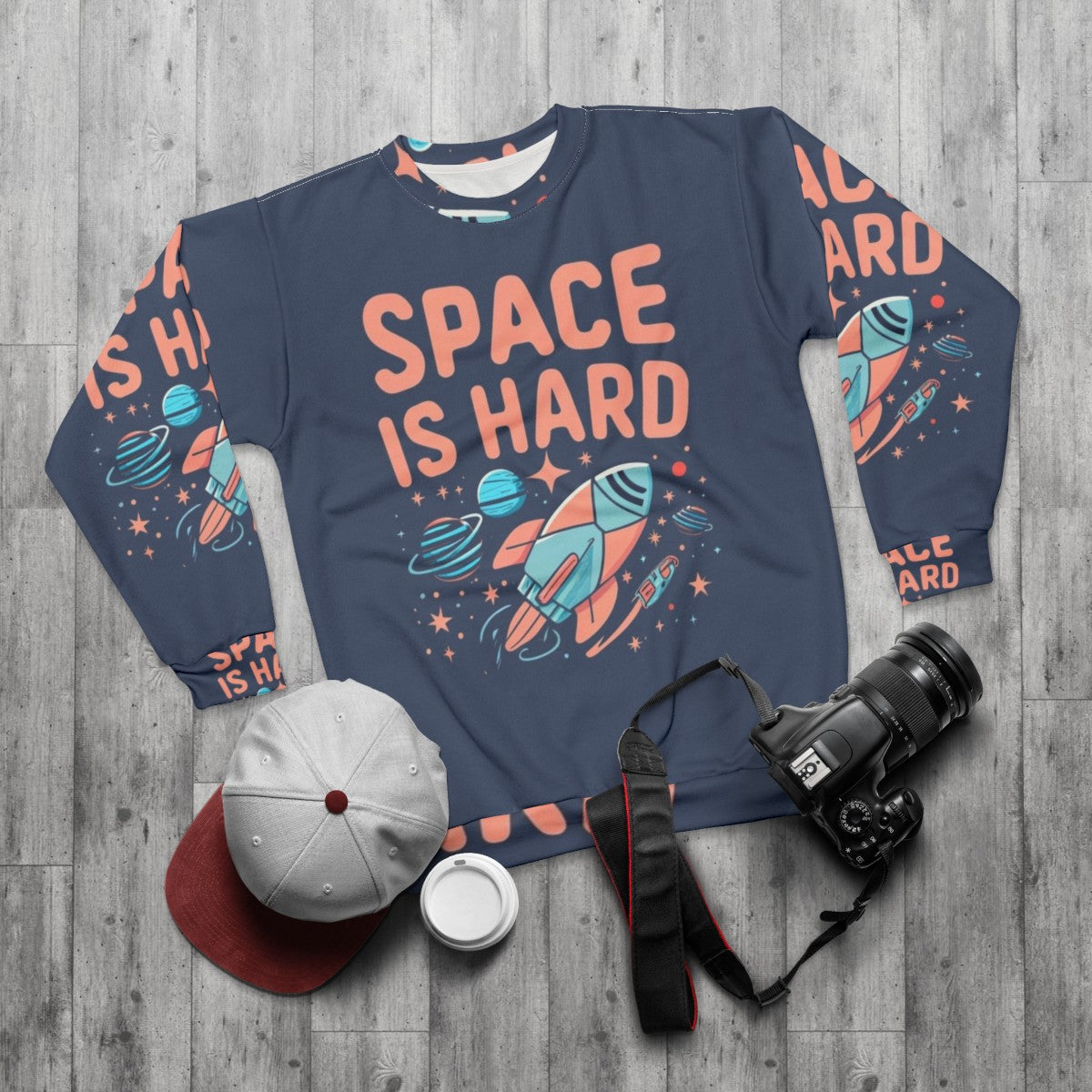 Space Is Hard Space Force Netflix Fan Art Sweatshirt - flat lay