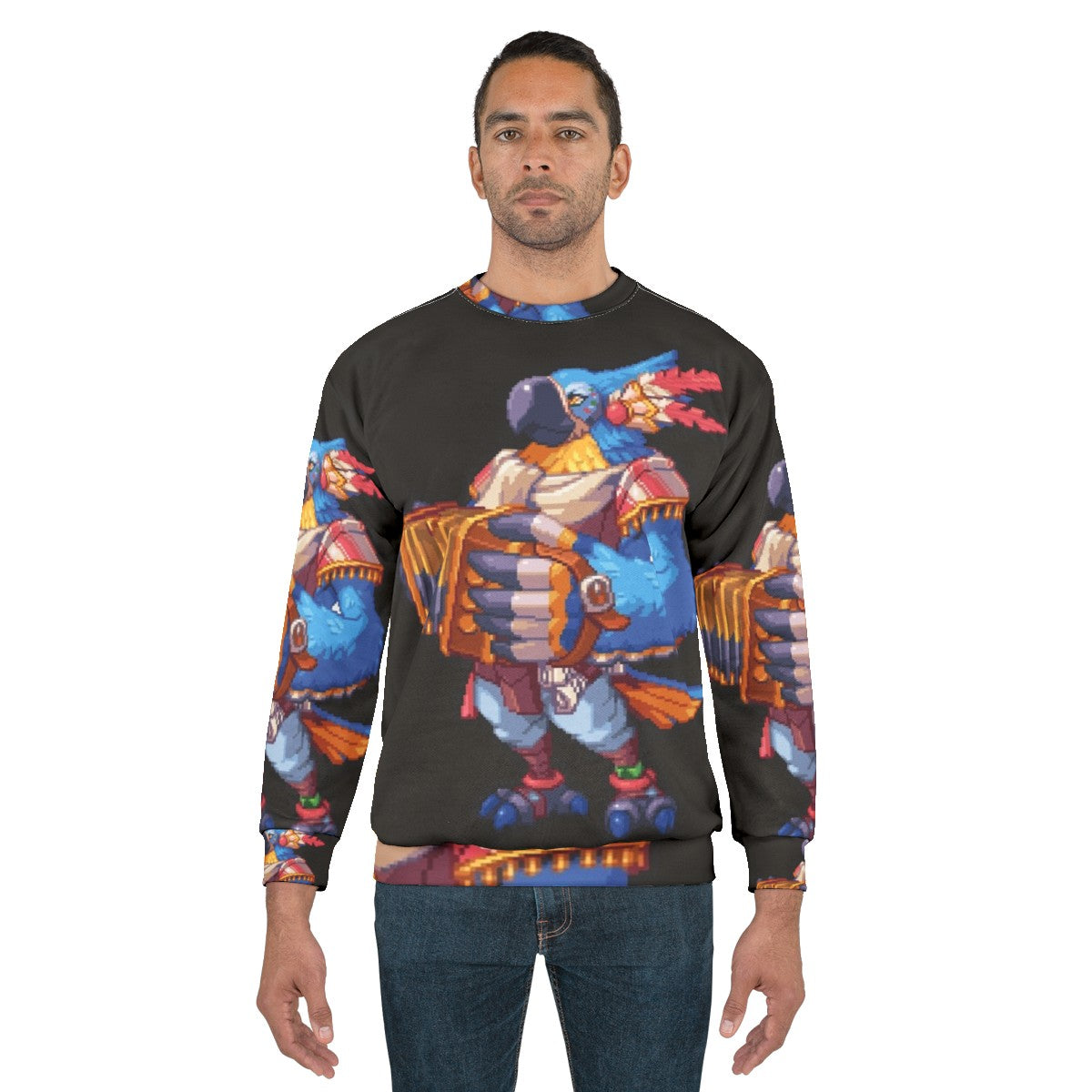 Pixel Kass Sweatshirt - Botw Inspired Pixel Art Blue Bird Design - men