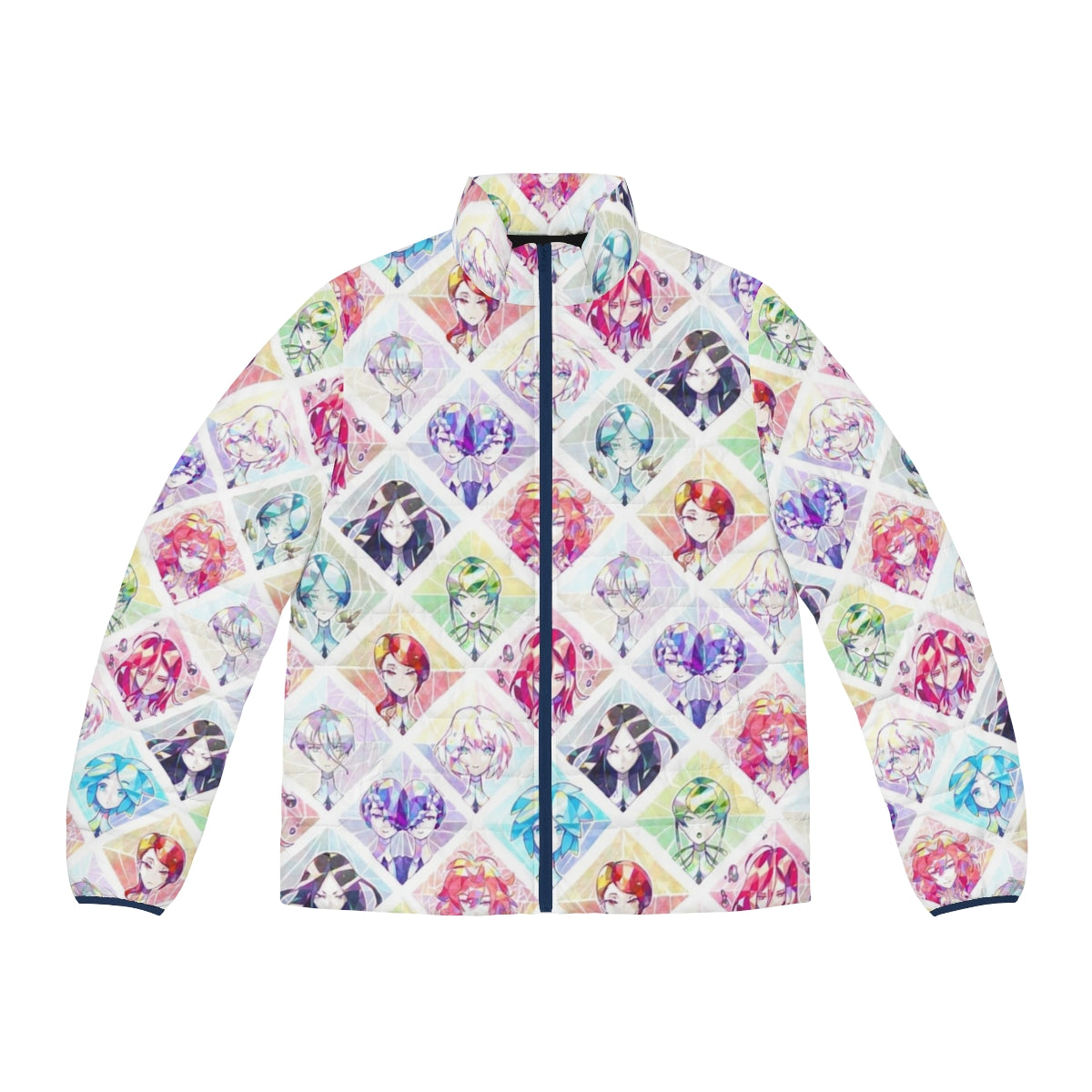 Houseki No Kuni inspired puffer jacket featuring luminous gem designs