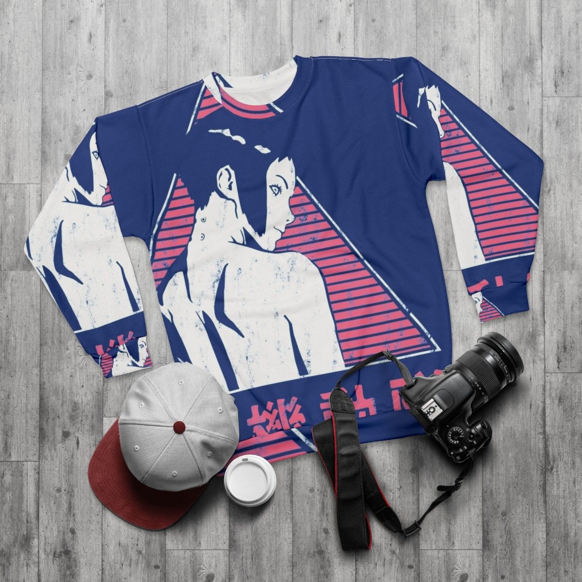 Vintage cyberpunk 'Ghost in the Shell' pink sweatshirt - flat lay