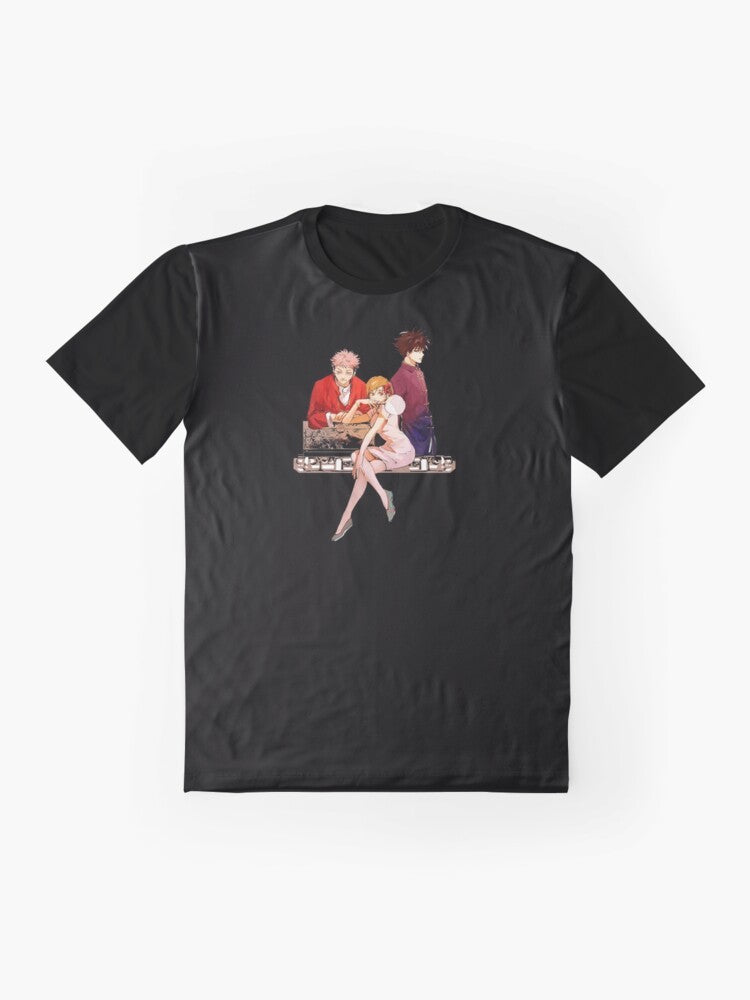 Nobara Kugisaki from the anime Jujutsu Kaisen on a graphic t-shirt design - Flat lay