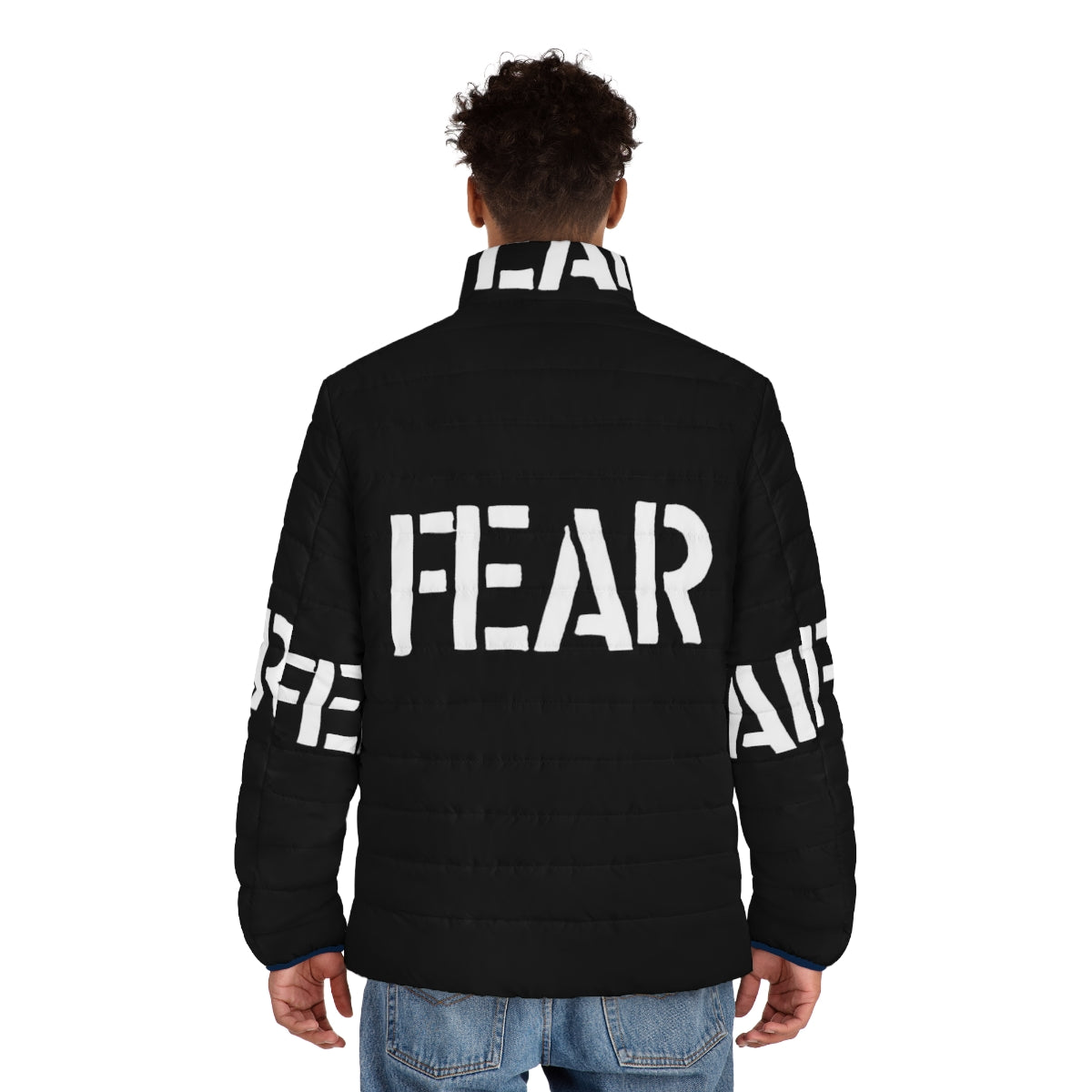 Fear hardcore punk puffer jacket for streetwear and urban fashion - men back