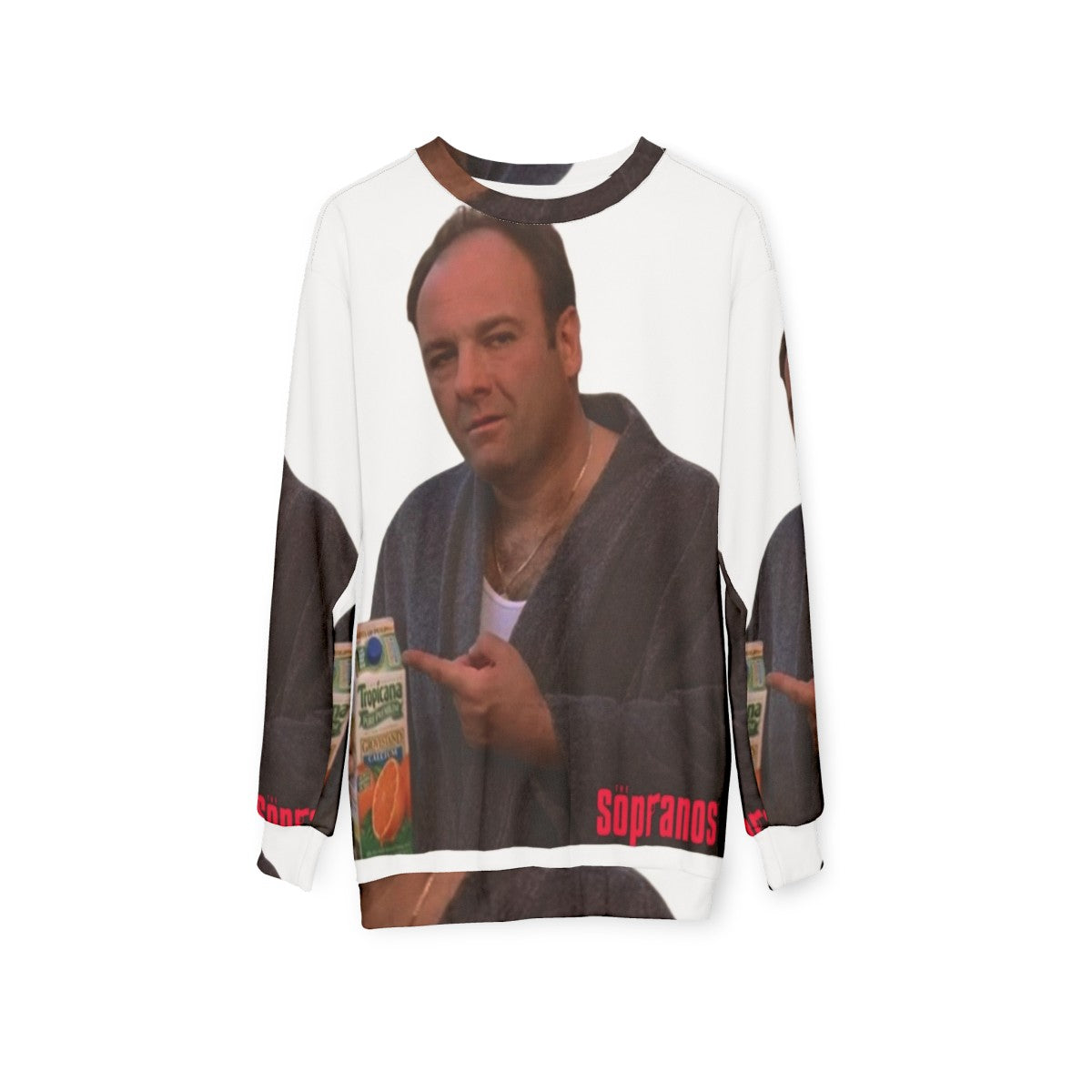 The Sopranos Tony Holding Orange Juice Sweatshirt - hanging