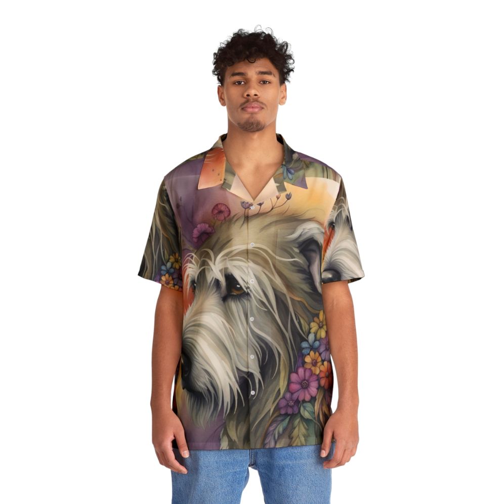 Bohemian Irish Wolfhound Watercolor Floral Hawaiian Shirt - People Front