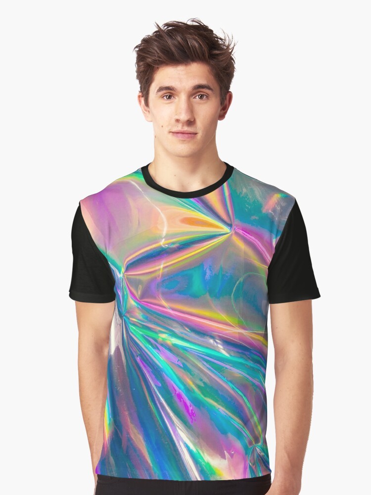 Holographic iridescent graphic design on a t-shirt - Men