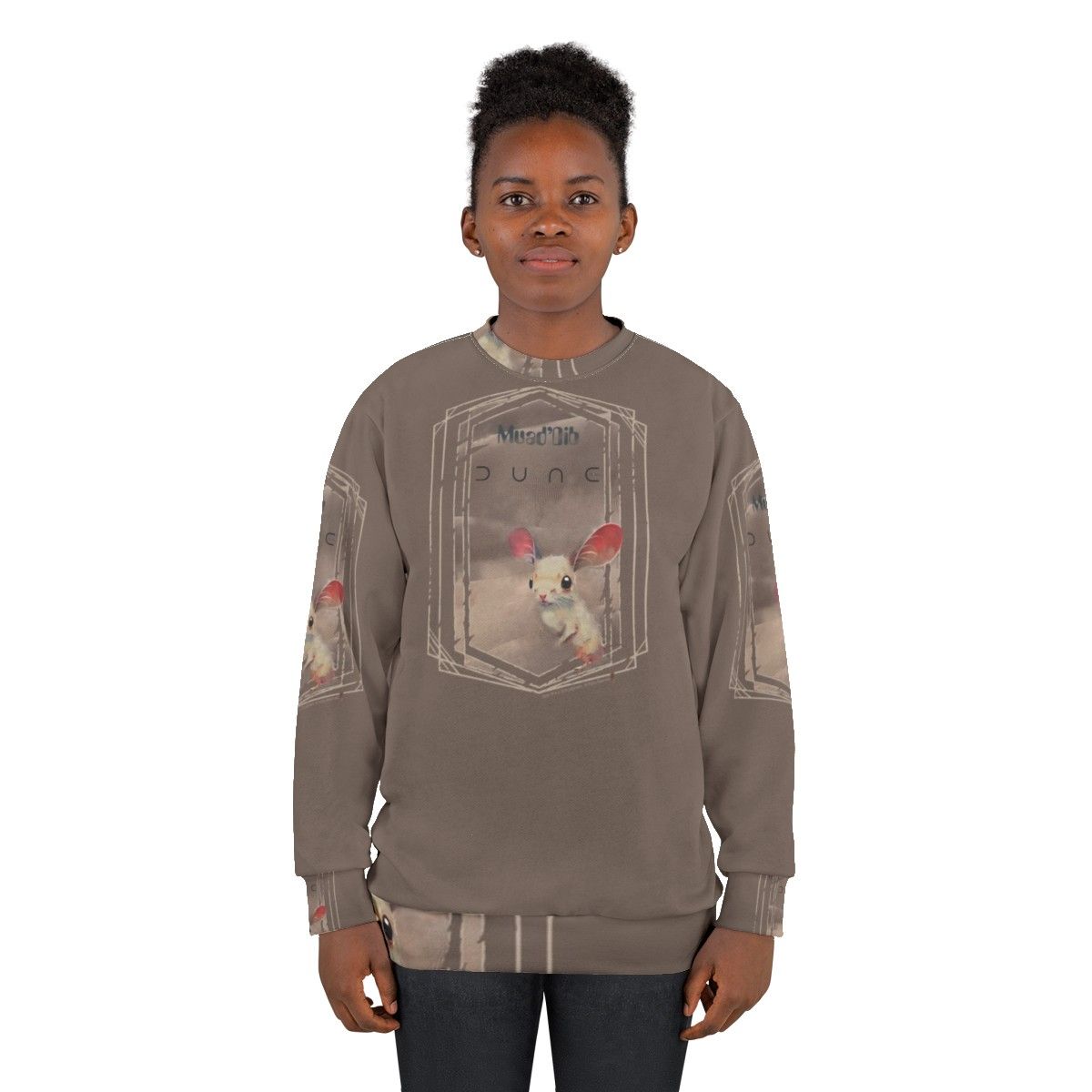 Dune-inspired sci-fi sweatshirt with desert sand mouse design - women