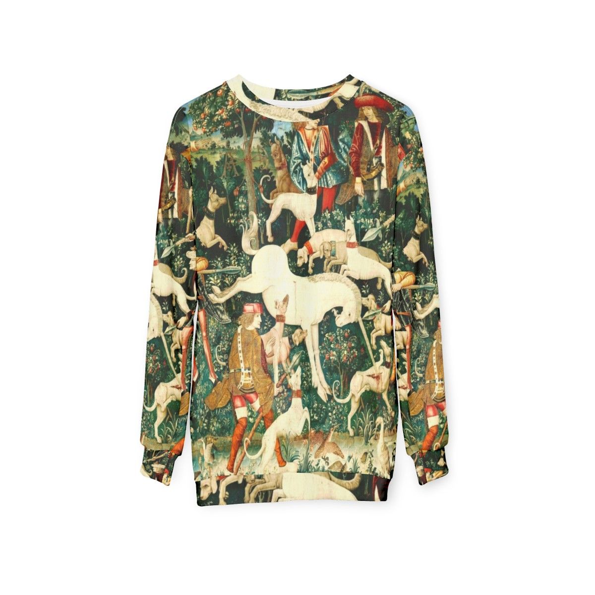 Medieval Unicorn Floral Tapestry Sweatshirt - hanging