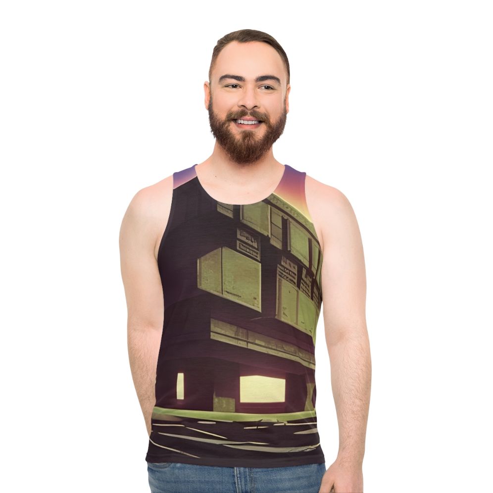 Monolith Unisex Tank Top - Futuristic Brutalist Synthwave Design - men