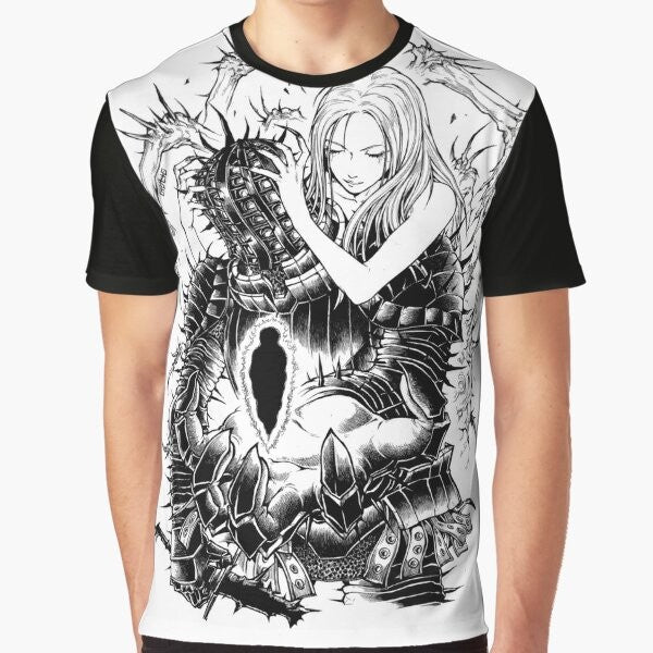 Dark Souls "Kirk of Thorns" graphic t-shirt design featuring the character Kirk from the popular video game