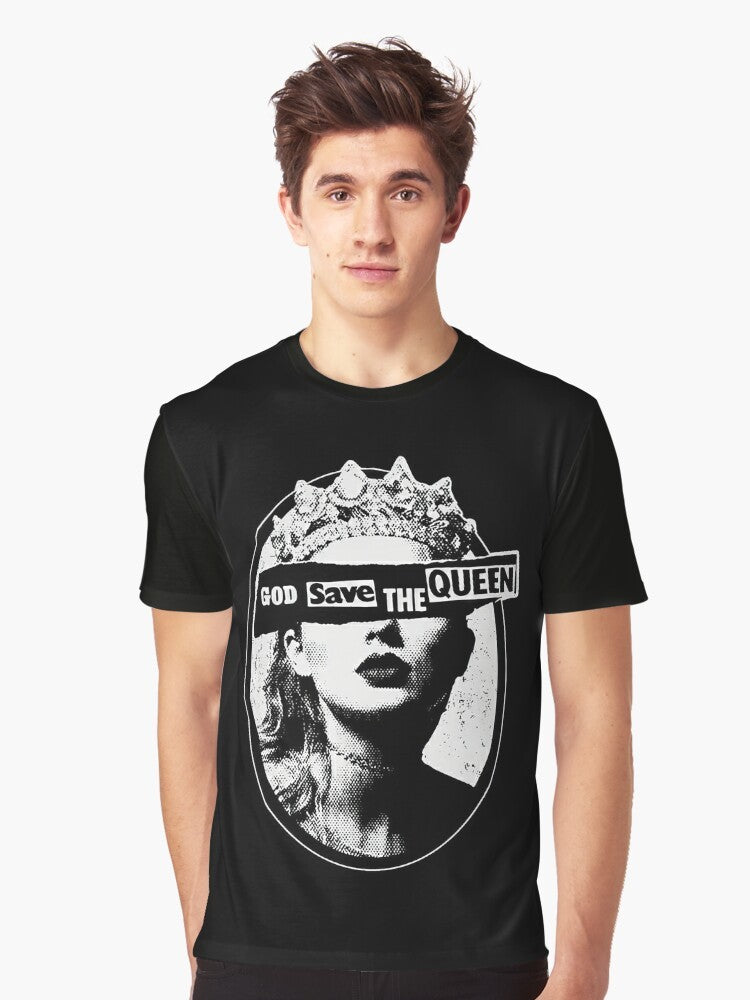 Vintage-style God Save The Queen graphic t-shirt featuring a classic British design - Men