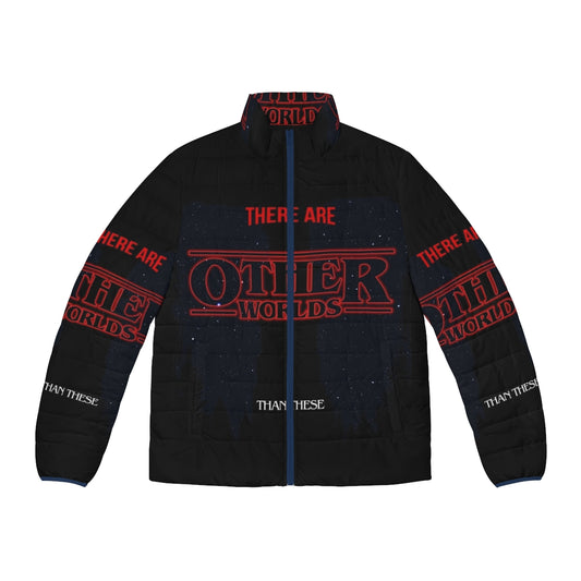 Stranger Worlds Puffer Jacket featuring Stephen King's iconic characters and worlds