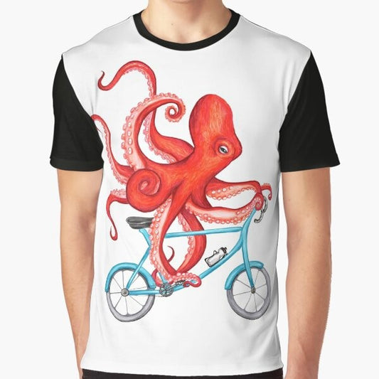 Illustration of a cycling octopus on a graphic t-shirt for cyclists