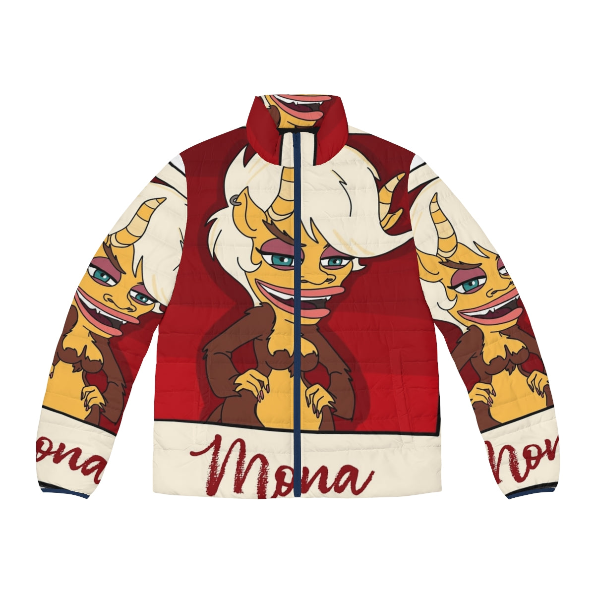 Big Mouth Hormone Monster Mona Puffer Jacket with anime-inspired design