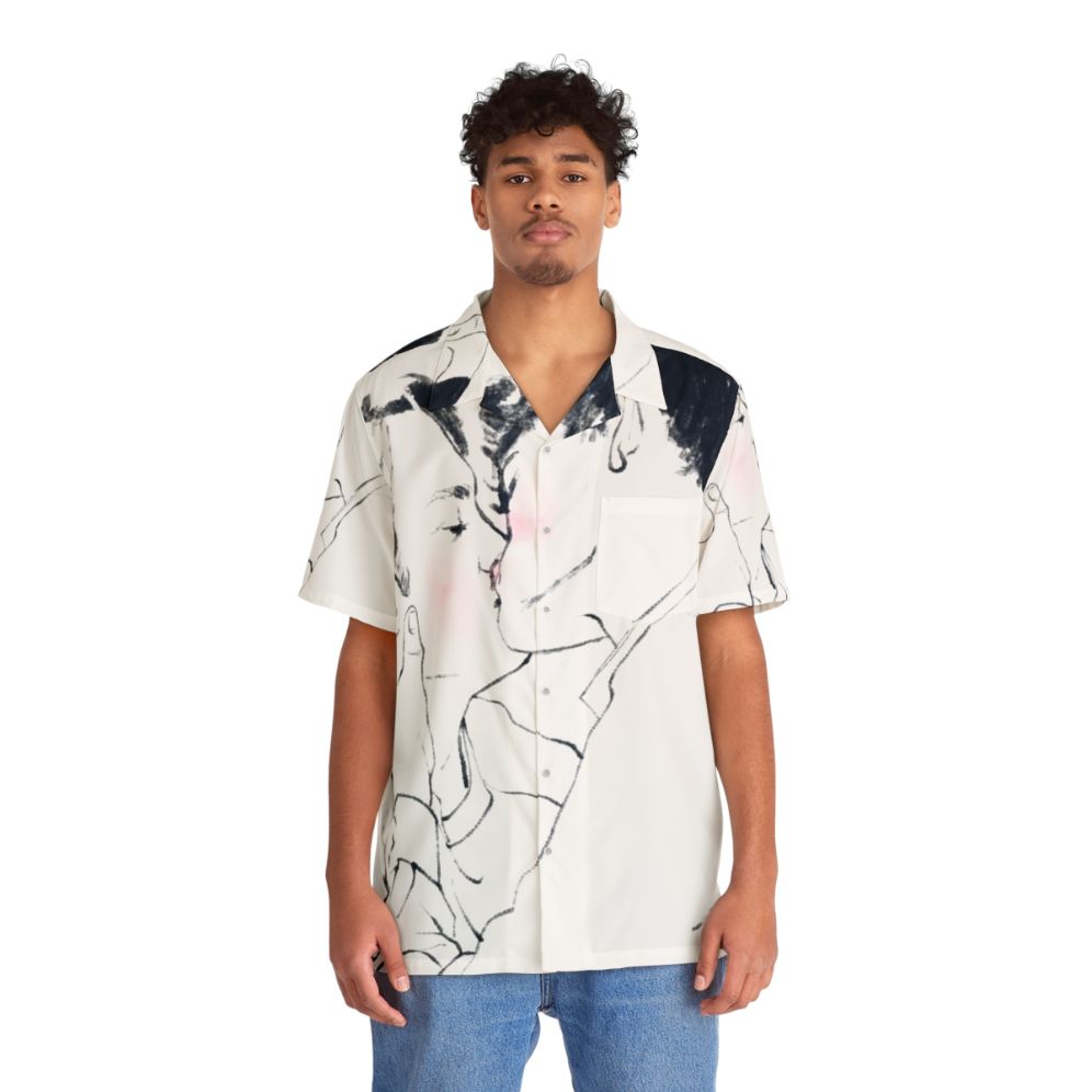 Heartstopper-inspired Hawaiian shirt featuring a kiss design - People Front