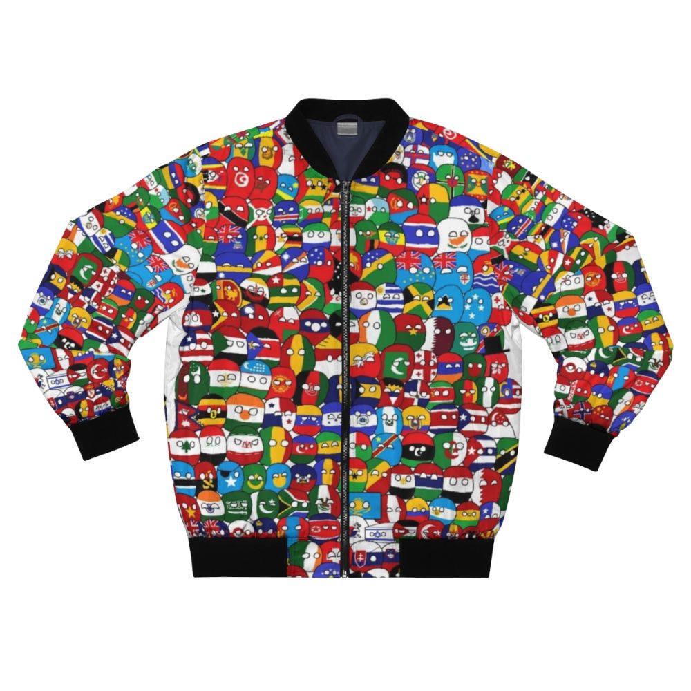 Polandball bomber jacket featuring a globe and national flags design