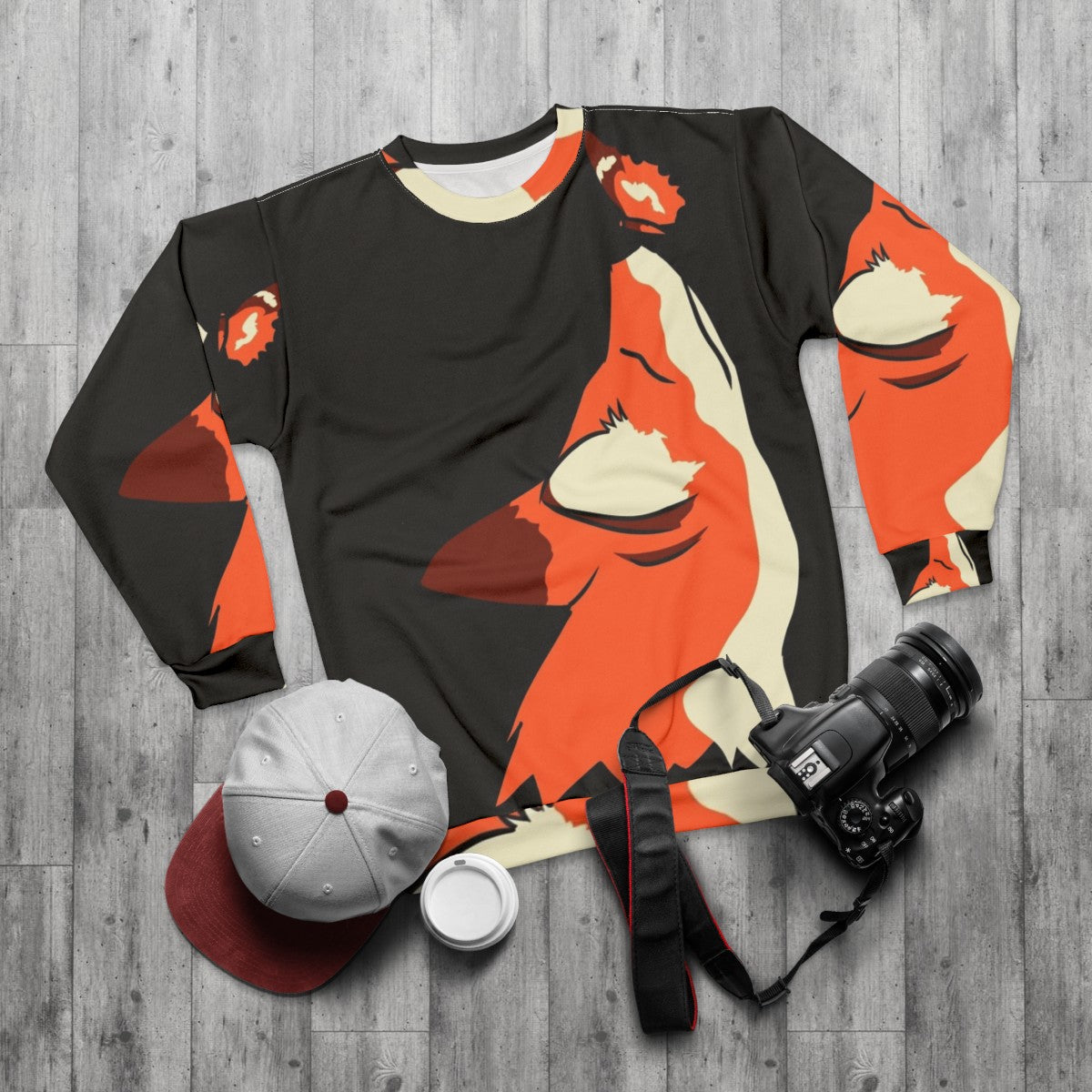 Spirit Fox Sweatshirt featuring a legendary animal design - flat lay