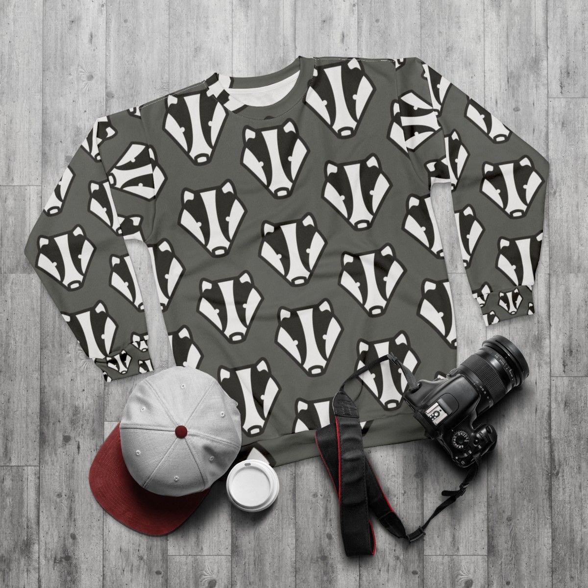 Badger Sweatshirt with Grey and Black Design - flat lay