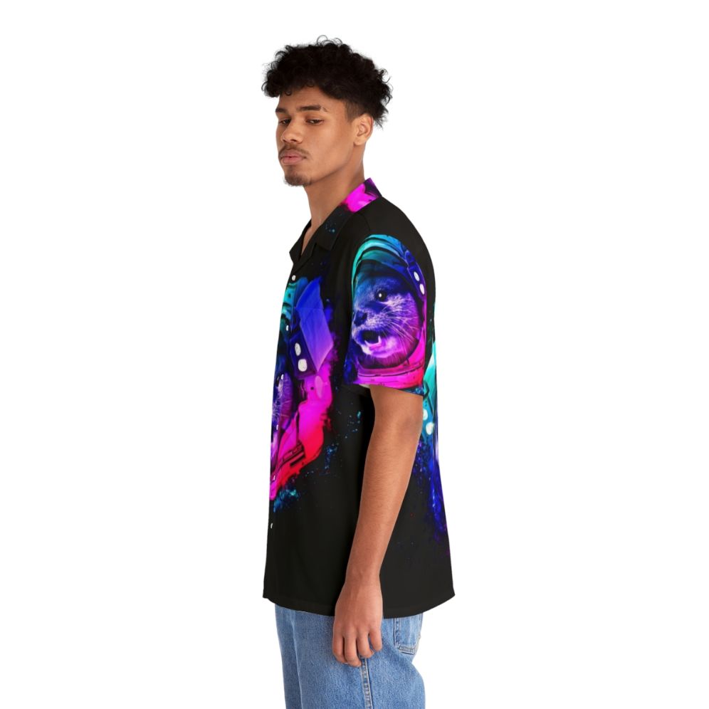 Otter Space Hawaiian Shirt with Galaxy Print and Rainbow Colors - People Left