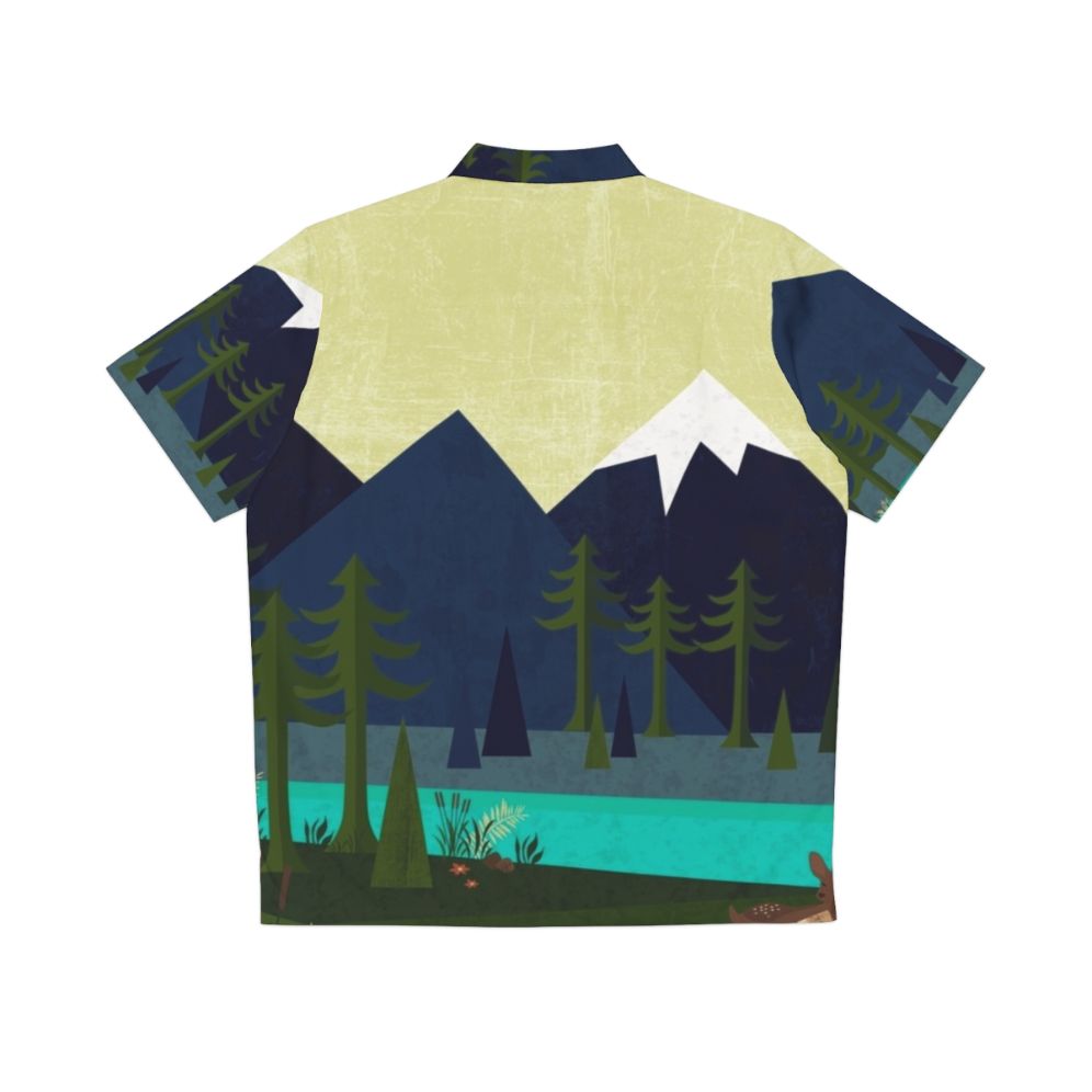 Colorful Hawaiian shirt with nature landscape and deer - Back