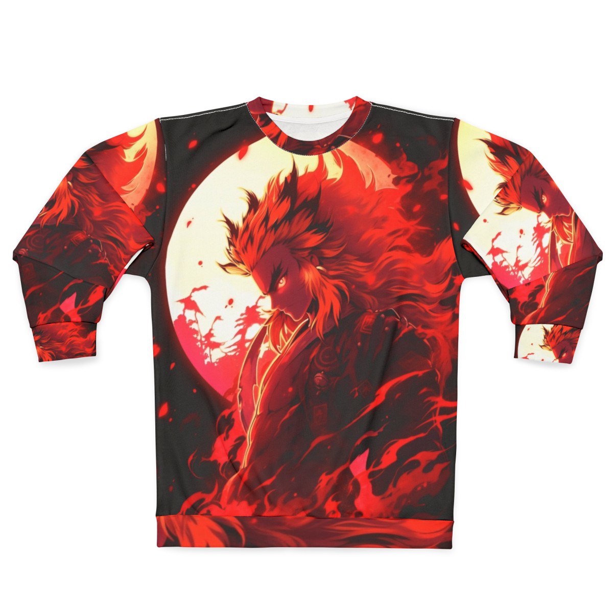 Flame Slayer Demon Sweatshirt with Rengoku Anime Inspired Graffiti Design