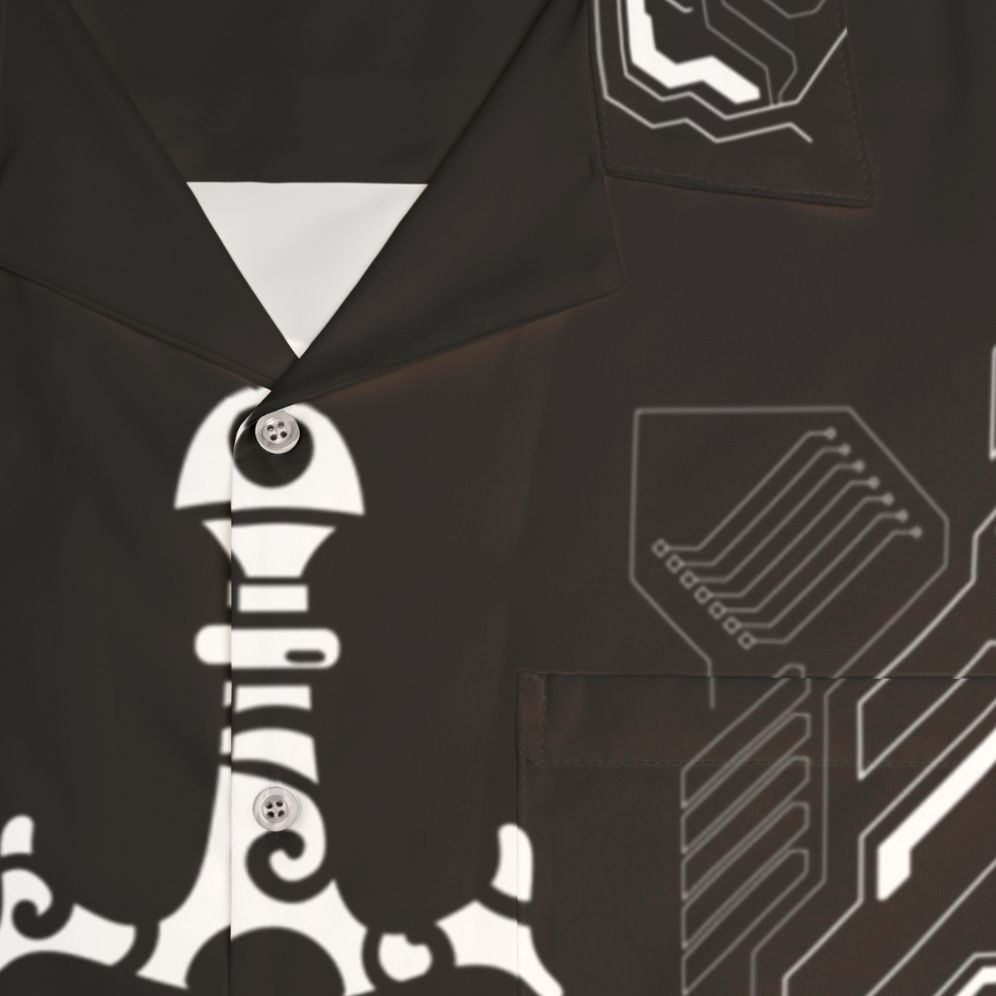 Subtle nerd polyhedral dice sword futuristic Hawaiian shirt - Detail