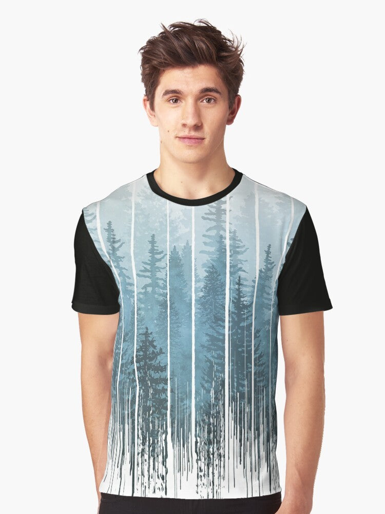 Grunge Dripping Turquoise Misty Forest Graphic T-Shirt - Men