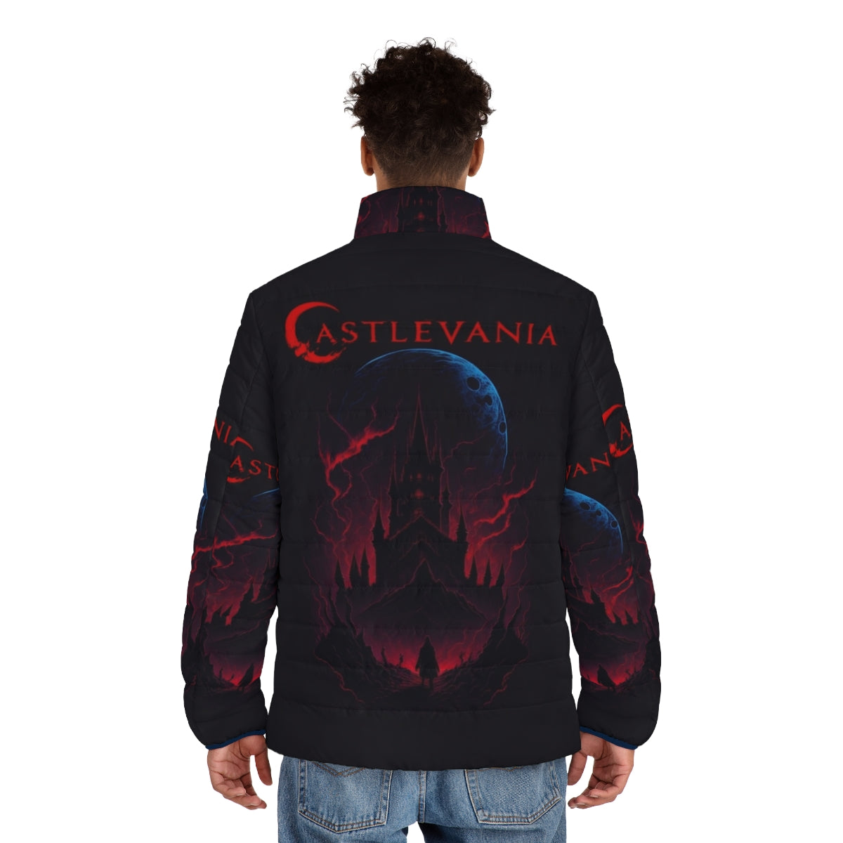 Castlevania Netflix Horror Puffer Jacket featuring Trevor Belmont and Alucard - men back