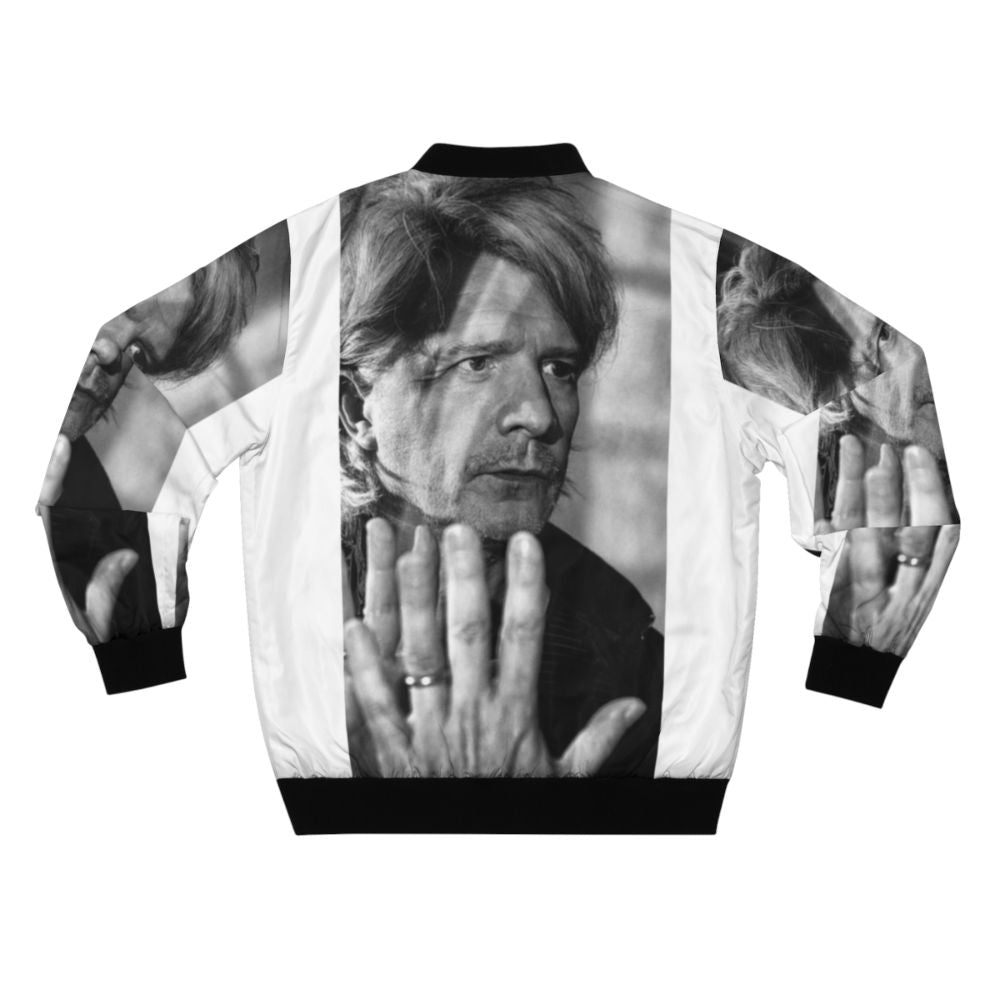 Indochina bomber jacket featuring a black and white portrait design by Nicola Sirkis - Back