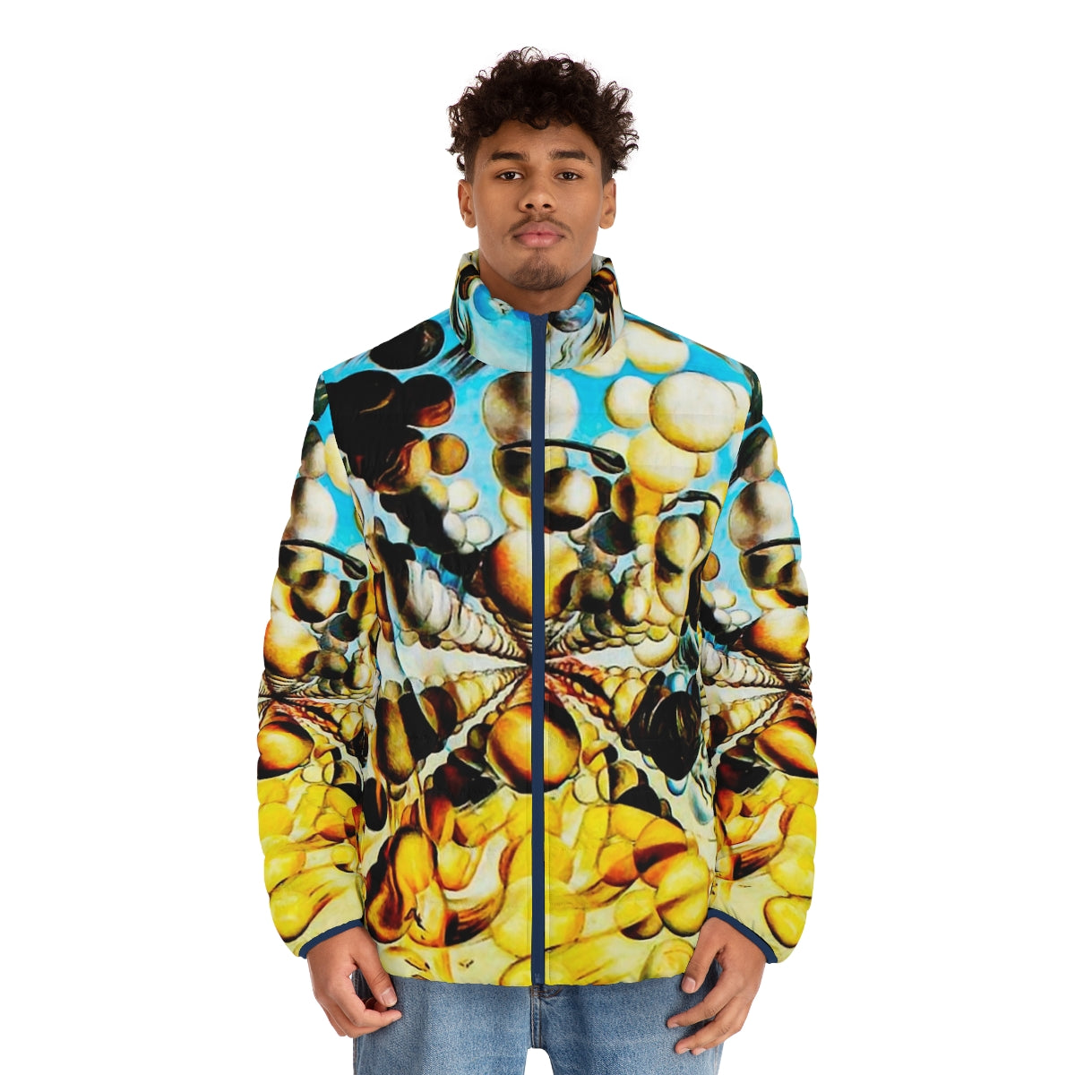 Salvador Dali-inspired puffer jacket featuring the Galatea of the Spheres artwork - men front