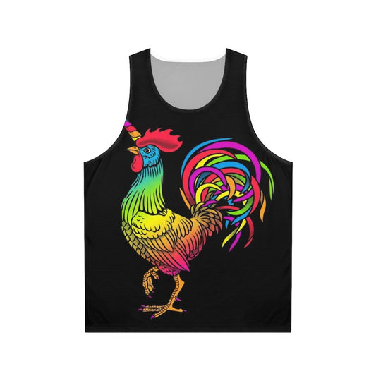 Colorful unicorn and chicken print unisex tank top