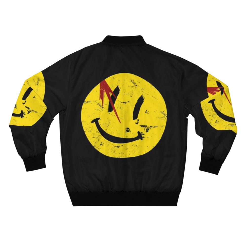 Vintage Watchmen Symbol Bomber Jacket featuring the iconic Watchmen character designs - Back