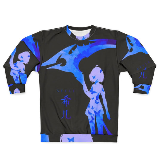 Blue Sweatshirt with Anime-style Butterflies Design