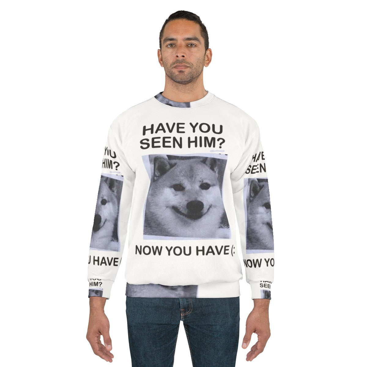 "Have You Seen Him?" Shiba Inu sweatshirt featuring a cute and inspirational dog design - men