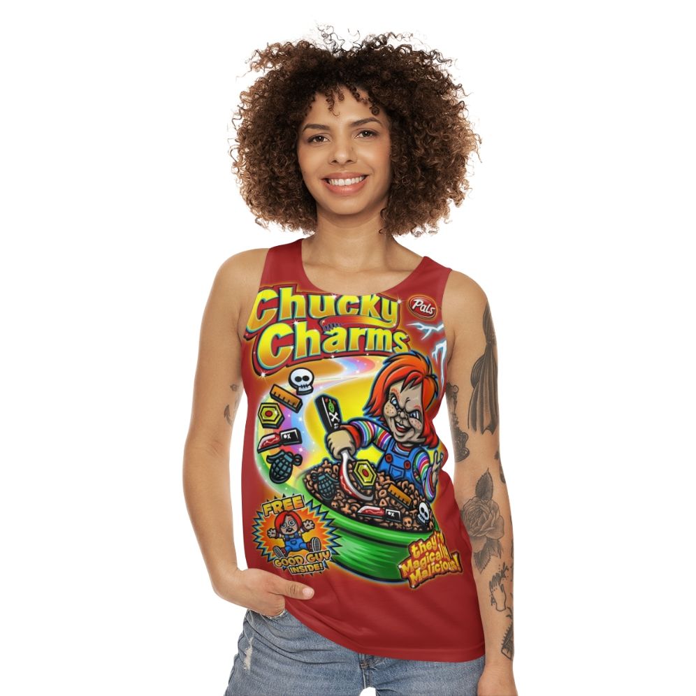 Chucky Inspired Cereal Box Graphic Unisex Tank Top - women