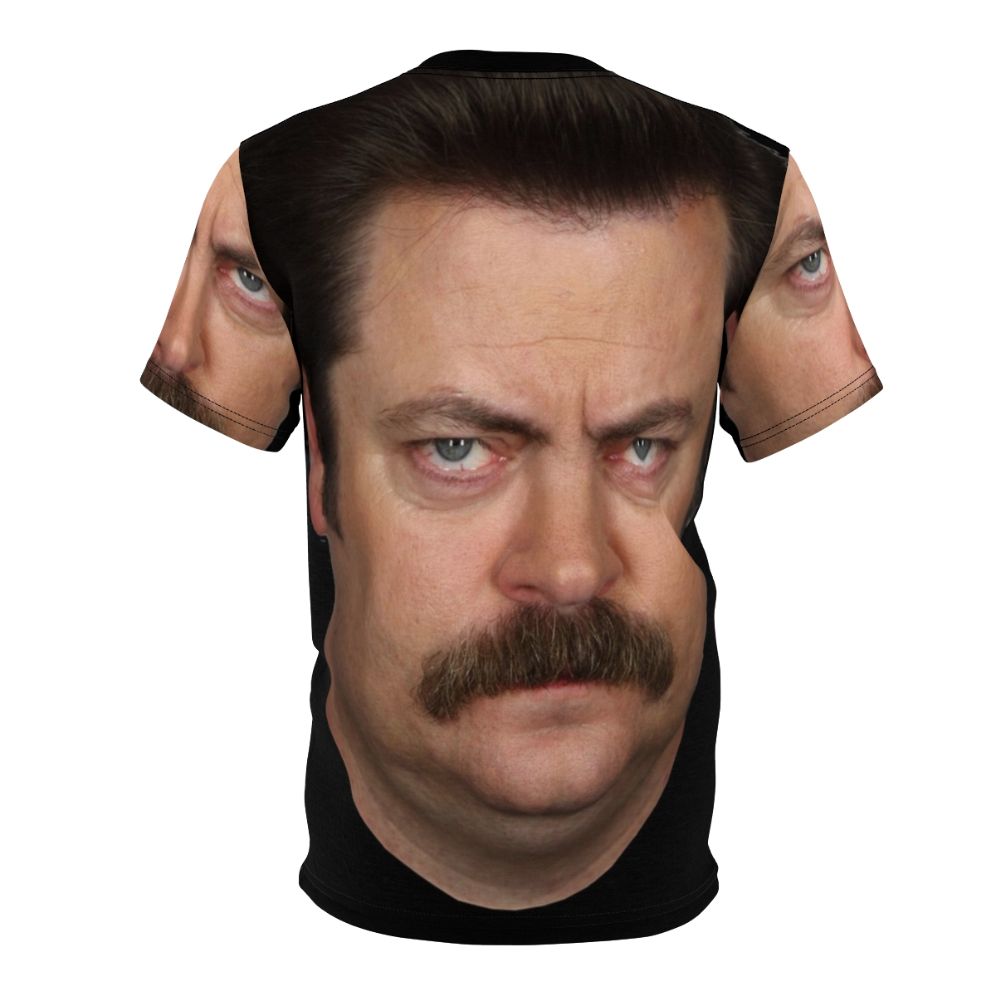 Graphic t-shirt design featuring a circle motif with references to the TV series Parks and Recreation and the character Ron Swanson. - Back