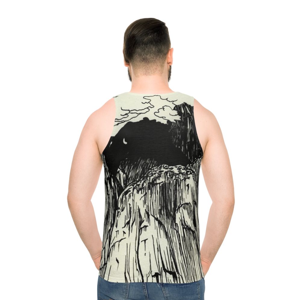 Unisex tank top with The Microphones and Mount Eerie indie folk music art - men back