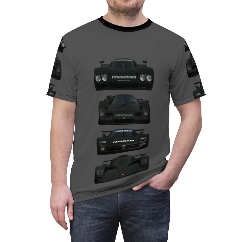 Stylized T-shirt design featuring elements from the Gran Turismo racing game series - men front