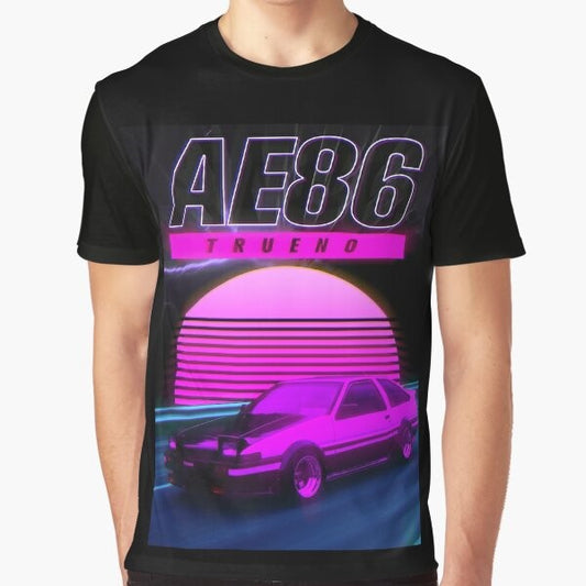 AE86 Retro Synthwave Graphic T-Shirt featuring Toyota Initial D design