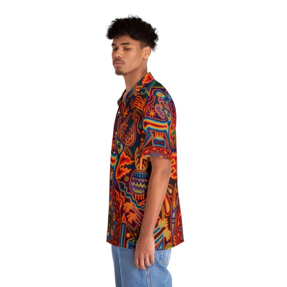 Huichol Hawaiian shirt with colorful abstract design - People Left